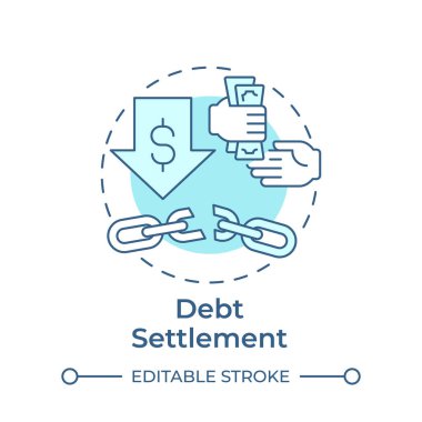 Borç anlaşması, yumuşak mavi konsept ikonu. Düşük faiz oranı, borç alma. Finansal durum. Yuvarlak şekil çizimi. Soyut bir fikir. Grafik tasarımı. Bilgide ve sunumda kullanması kolay