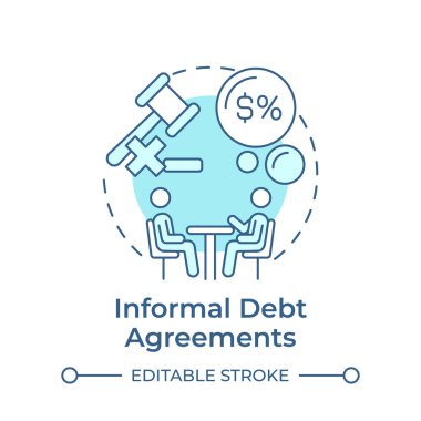 Gayri resmi borç anlaşmaları yumuşak mavi konsept simgesi. Ödeme şartları, mali yardım. Yuvarlak şekil çizimi. Soyut bir fikir. Grafik tasarımı. Bilgide ve sunumda kullanması kolay