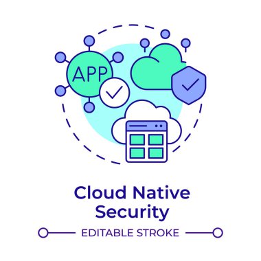 Bulut yerel güvenlik çok renkli konsept simgesi. Ağ teknolojisi, veri sızıntısı. Yuvarlak şekil çizimi. Soyut bir fikir. Grafik tasarımı. Bilgide ve sunumda kullanması kolay