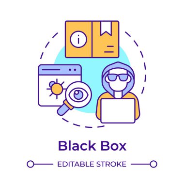 Kara kutu çok renkli konsept simgesi. Yazılım test yöntemi. Uygulama güvenliği. Yuvarlak şekil çizimi. Soyut bir fikir. Grafik tasarımı. Bilgide ve sunumda kullanması kolay
