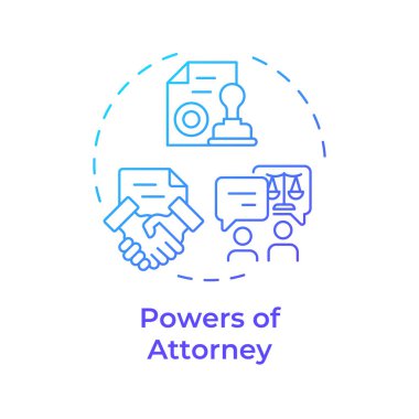 Vekil mavi gradyan konsept ikonu. Belge doğruluğu, güvenilirlik. Yuvarlak şekil çizimi. Soyut bir fikir. Grafik tasarımı. Bilgide ve sunumda kullanması kolay