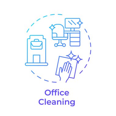 Ofis temizleme mavi gradyan konsept simgesi. İş yeri temizleme uzmanı. Ticari hademe. Yuvarlak şekil çizimi. Soyut bir fikir. Grafik tasarımı. Bilgide ve sunumda kullanması kolay