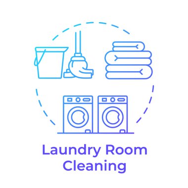 Çamaşır odası temizleme mavi gradyan konsept simgesi. Çamaşır makineleri, kurutucular. Temiz kullanım alanı. Yuvarlak şekil çizimi. Soyut bir fikir. Grafik tasarımı. Bilgide ve sunumda kullanması kolay