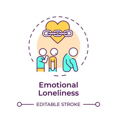 Duygusal yalnızlık çok renkli konsept ikonu. Arkadaşlık, depresyon. Endişe, yalnızlık. Yuvarlak şekil çizimi. Soyut bir fikir. Grafik tasarımı. Bilgide ve sunumda kullanması kolay