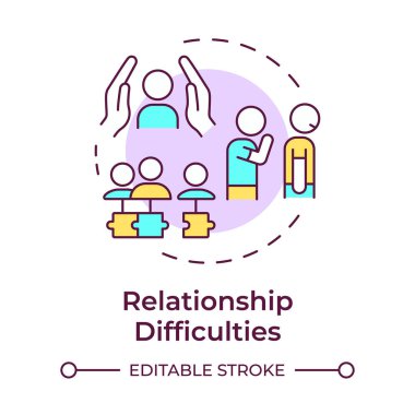 İlişki sorunları çok renkli konsept simgesi. Zihinsel refah, güven sorunu. Yuvarlak şekil çizimi. Soyut bir fikir. Grafik tasarımı. Bilgide ve sunumda kullanması kolay