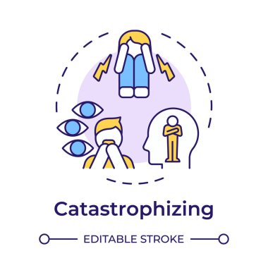 Catastrophizing multi color concept icon. Cognition, emotions. Depression, stress. Round shape line illustration. Abstract idea. Graphic design. Easy to use in infographic, presentation clipart