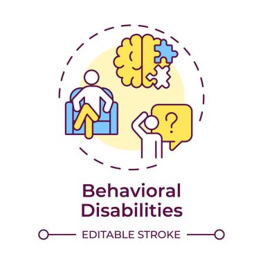 Davranış bozuklukları çok renkli konsept simgesi. Bilişsel hastalık, psikoterapi. Yuvarlak şekil çizimi. Soyut bir fikir. Grafik tasarımı. Bilgide ve sunumda kullanması kolay