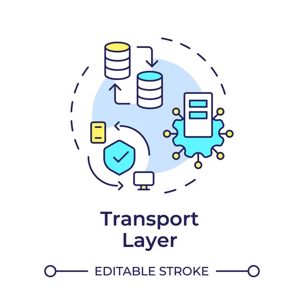 stock vector Transport layer multi color concept icon. TCP-IP. Secure data transfer. Transmission control protocol. Round shape line illustration. Abstract idea. Graphic design. Easy to use in blog post