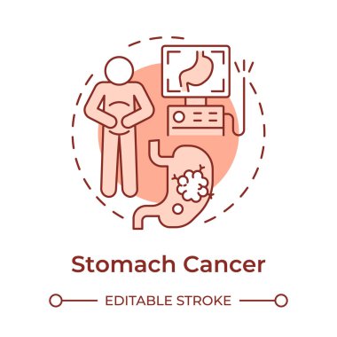Mide kanseri yumuşak kırmızı kavram ikonu. Onkoloji tipi. Sindirim sistemi hastalığı. Mide ağrısı ve hazımsızlık. Yuvarlak şekil çizimi. Soyut bir fikir. Grafik tasarımı. Makalede kullanması kolay