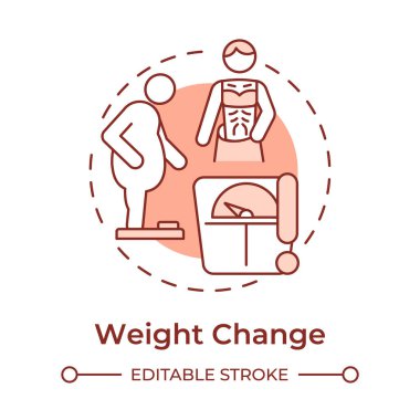 Ağırlık değişimi yumuşak kırmızı konsept simgesi. Kanser belirtileri. Beklenmedik kilo kaybı ve kazanç. Metabolik sendrom. Yuvarlak şekil çizimi. Soyut bir fikir. Grafik tasarımı. Makalede kullanması kolay