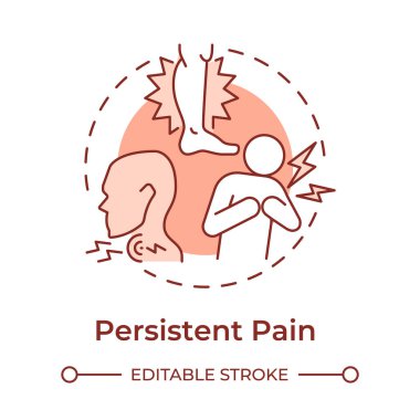 Sürekli acı veren yumuşak kırmızı kavram ikonu. Kanser belirtileri. Göğüs ve bacakta kronik ağrı. Kas ağrısı. Yuvarlak şekil çizimi. Soyut bir fikir. Grafik tasarımı. Makalede kullanması kolay