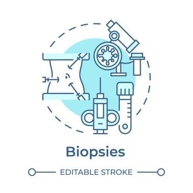 Biyopsi yumuşak mavi konsept ikonu. Kanser teşhisi. Doku örneği laboratuvar testi. Tıbbi prosedür. Yuvarlak şekil çizimi. Soyut bir fikir. Grafik tasarımı. Makalede kullanması kolay