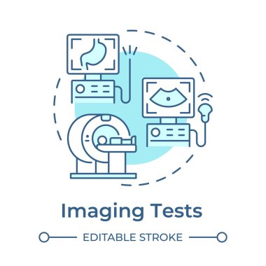 Görüntüleme testleri yumuşak mavi konsept simgesi. Kanser teşhisi. Tomografi ve ultrason. Onkoloji taraması. Yuvarlak şekil çizimi. Soyut bir fikir. Grafik tasarımı. Makalede kullanması kolay
