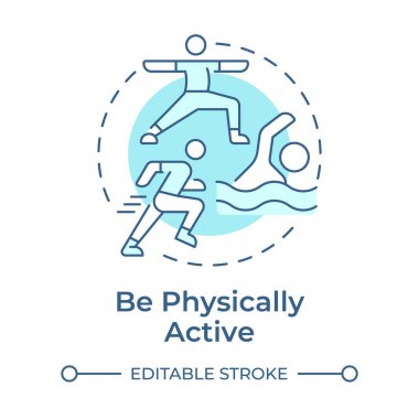 Fiziksel aktivite yumuşak mavi konsept ikonu. Kanseri önleme. Spor ve spor. Aktif yaşam tarzı. Yuvarlak şekil çizimi. Soyut bir fikir. Grafik tasarımı. Broşürde kullanması kolay