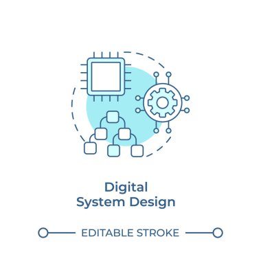 Dijital sistem tasarımı yumuşak mavi konsept simgesi. Bilgisayar mühendisliği ve geliştirme. Sistem bileşenleri. Yuvarlak şekil çizimi. Soyut bir fikir. Grafik tasarımı. Makalede kullanması kolay