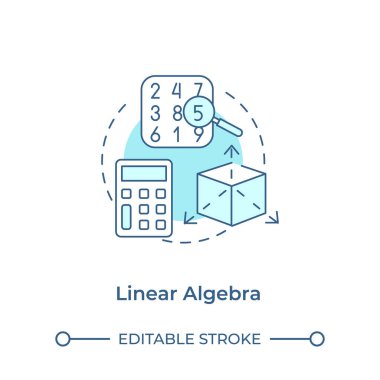 Linear algebra soft blue concept icon. Number matrix. Three dimensional cube model. Mathematical operations. Round shape line illustration. Abstract idea. Graphic design. Easy to use in article clipart