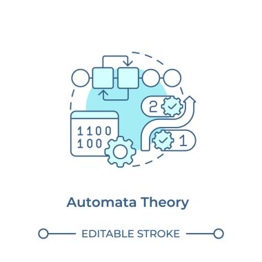 Automata teorisi yumuşak mavi konsept simgesi. İkili sayılar. Algoritma. Teorik bilgisayar bilimi. Yuvarlak şekil çizimi. Soyut bir fikir. Grafik tasarımı. Makalede kullanması kolay