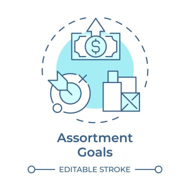 Çeşitli hedefler yumuşak mavi konsept simgesi. Pazarlama stratejisi hedefleri. Gelir artışı. Kârlılık. Yuvarlak şekil çizimi. Soyut bir fikir. Grafik tasarımı. Sunumda kullanması kolay