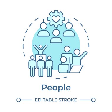 İnsanlar yumuşak mavi konsept ikonu. PPT çerçevesi. Takım çalışması. İnsan kaynakları. Sosyal bağlantı. Grup aktiviteleri. Yuvarlak şekil çizimi. Soyut bir fikir. Grafik tasarımı. Makalede kullanması kolay