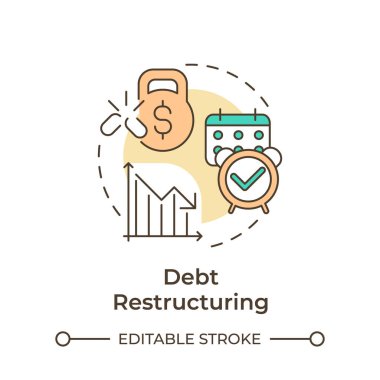 Debt restructuring multi color concept icon. Financial consolidation, loan modification. Round shape line illustration. Abstract idea. Graphic design. Easy to use in infographic, presentation clipart