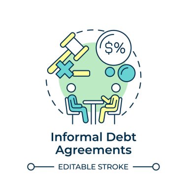 Gayri resmi borç anlaşmaları çok renkli konsept simgesi. Ödeme şartları, mali yardım. Yuvarlak şekil çizimi. Soyut bir fikir. Grafik tasarımı. Bilgide ve sunumda kullanması kolay
