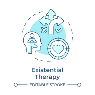 Varoluşsal terapi, yumuşak mavi konsept ikonu. Farkındalık meditasyonu, yaşam amacı. Yuvarlak şekil çizimi. Soyut bir fikir. Grafik tasarımı. Bilgide ve sunumda kullanması kolay