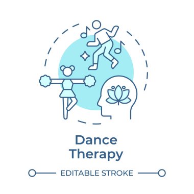 Dans terapisi yumuşak mavi konsept ikonu. Terapi yaklaşımı, ruhsal iyileşme. Yuvarlak şekil çizimi. Soyut bir fikir. Grafik tasarımı. Bilgide ve sunumda kullanması kolay