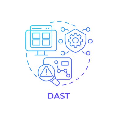 DAST mavi gradyan konsept simgesi. Dinamik analiz, web uygulaması. Güvenlik testi. Yuvarlak şekil çizimi. Soyut bir fikir. Grafik tasarımı. Bilgide ve sunumda kullanması kolay