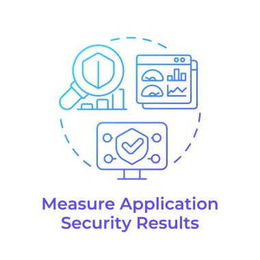 Uygulama güvenliği mavi gradyan konsept simgesi sonuçlarını ölçün. Risk değerlendirmesi, istatistikler. Yuvarlak şekil çizimi. Soyut bir fikir. Grafik tasarımı. Bilgide ve sunumda kullanması kolay