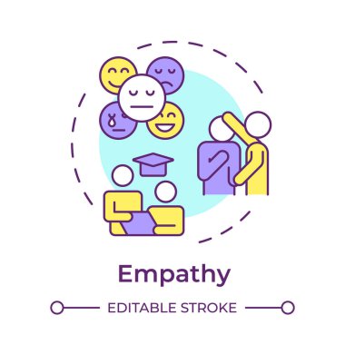 Empati çok renkli konsept simgesi. Akıl hocası nitelikleri. Duygusal destek için. Şefkat ve nezaket. Yuvarlak şekil çizimi. Soyut bir fikir. Grafik tasarımı. Makalede kullanması kolay