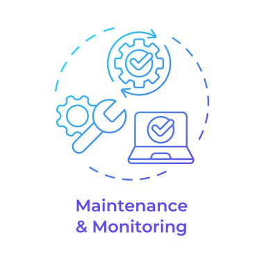 Mavi gradyan konsept ikonunun bakımı ve izlenmesi. Telekomünikasyon sistemi kurulumu. Yazılım güncellemesi. Yuvarlak şekil çizimi. Soyut bir fikir. Grafik tasarımı. Broşürde kullanması kolay