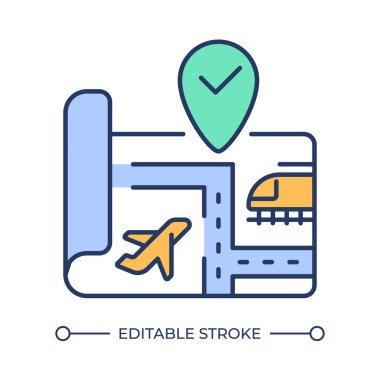 Aktarım linki RGB renk simgesi. Ulaşım bağlantısı. Lojistik altyapı. Uçak ve tren haritası. İzole vektör çizimi. Basit bir çizgi çizimi. Düzenlenebilir vuruş