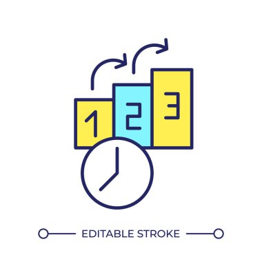 İlerleme adımları RGB renk simgesi. Proje vizyonu, kilometre taşları. Çevik planlama, iş yöntemleri. İş akışı verimliliği. İzole vektör çizimi. Basit bir çizgi çizimi. Düzenlenebilir vuruş