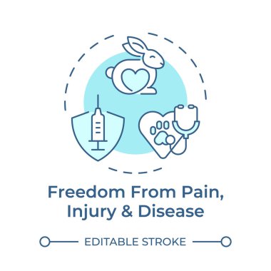 Acıdan, sakatlıktan ve hastalıktan uzak yumuşak mavi kavram ikonu. Hayvanlara yardım, sağlık hizmetleri. Yuvarlak şekil çizimi. Soyut bir fikir. Grafik tasarımı. Bilgide ve sunumda kullanması kolay