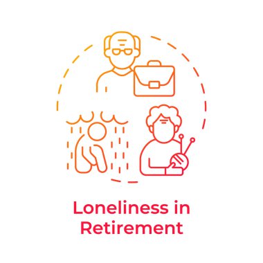 Emeklilikte yalnızlık kırmızı gradyan konsept ikonu. Emekliler, endişe. Depresyon, yalnızlık. Yuvarlak şekil çizimi. Soyut bir fikir. Grafik tasarımı. Bilgide ve sunumda kullanması kolay