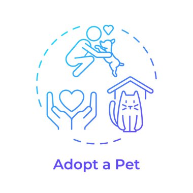 Evcil hayvan evlat edinme mavi gradyan konsept simgesi. Arkadaşlık, zihinsel destek. Yalnızlık, psikoloji. Yuvarlak şekil çizimi. Soyut bir fikir. Grafik tasarımı. Bilgide ve sunumda kullanması kolay