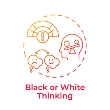 Black and white thinking red gradient concept icon. Negative thinking, positive thoughts. Round shape line illustration. Abstract idea. Graphic design. Easy to use in infographic, presentation clipart