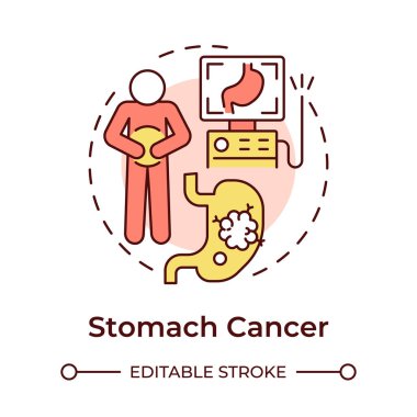 Mide kanseri çok renkli konsept ikonu. Onkoloji tipi. Sindirim sistemi hastalığı. Mide ağrısı ve hazımsızlık. Yuvarlak şekil çizimi. Soyut bir fikir. Grafik tasarımı. Makalede kullanması kolay