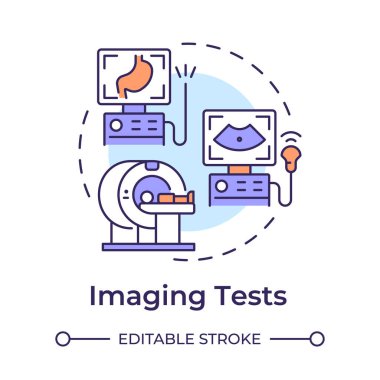 Görüntüleme testleri çok renkli konsept simgesi. Kanser teşhisi. Tomografi ve ultrason. Onkoloji taraması. Yuvarlak şekil çizimi. Soyut bir fikir. Grafik tasarımı. Makalede kullanması kolay