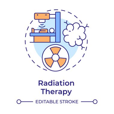 Radyasyon terapisi çok renkli konsept ikonu. Kanser tedavisi. Radyoterapi seansı. Tıbbi prosedür. Yuvarlak şekil çizimi. Soyut bir fikir. Grafik tasarımı. Makalede kullanması kolay