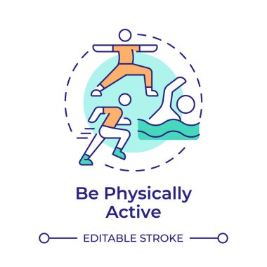 Fiziksel aktivite çok renkli konsept simgesi. Kanseri önleme. Spor ve spor. Aktif yaşam tarzı. Yuvarlak şekil çizimi. Soyut bir fikir. Grafik tasarımı. Broşürde kullanması kolay