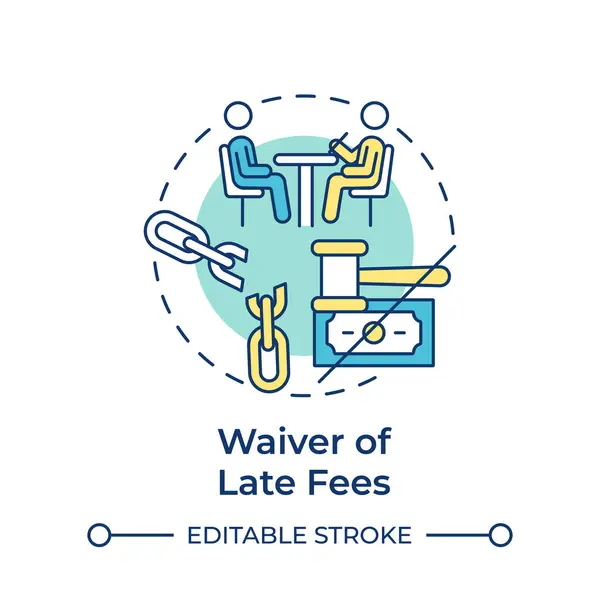 stock vector Waiver of late fees multi color concept icon. Debt relief, financial restructuring. Round shape line illustration. Abstract idea. Graphic design. Easy to use in infographic, presentation