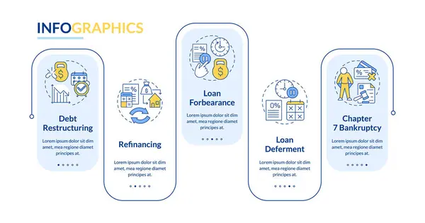 stock vector Debt reorganization processes rectangle infographic vector. Financial restructuring. Data visualization with 5 steps. Editable rectangular options chart. Lato-Bold, Regular fonts used