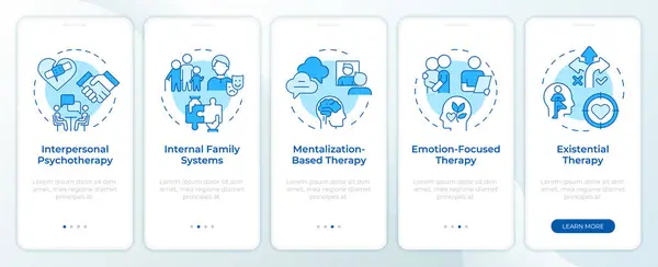 stock vector Mental counseling differences blue onboarding mobile app screen. Walkthrough 5 steps editable graphic instructions with linear concepts. UI, UX, GUI template. Montserrat SemiBold, Regular fonts used