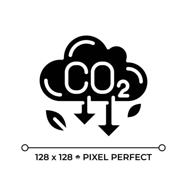 stock vector CO2 emissions pixel perfect black glyph icon. Greenhouse gas. Pollution reduce. Global warming, climate change. Silhouette symbol on white space. Solid pictogram. Vector isolated illustration