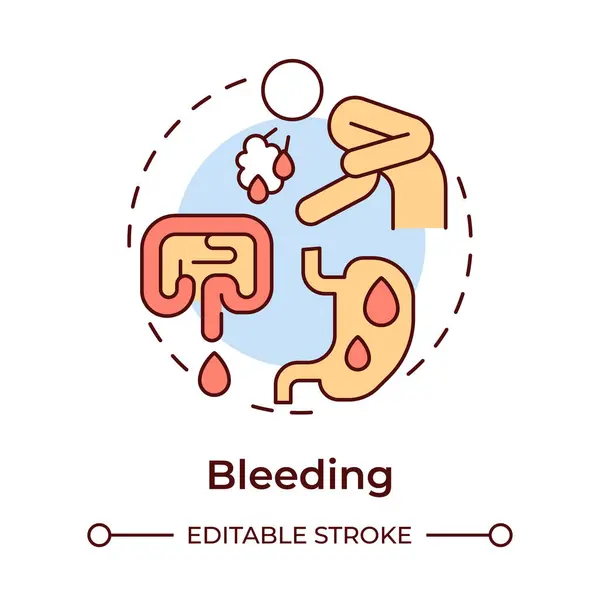 Stock vector Bleeding multi color concept icon. Symptom of cancer. Cough blood. Stomach blood. Internal bleeding. Round shape line illustration. Abstract idea. Graphic design. Easy to use in article