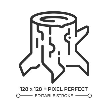 Doğrusal simgeyi sabitle. Ağaç kesme. Ormanların yok edilmesi işareti. Ağaç kesme endüstrisi. Orman yönetimi. Odun kesiyorum. İnce çizgili çizim. Contour sembolü. Vektör çizimi. Düzenlenebilir vuruş