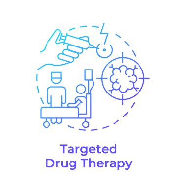 Hedef alınan ilaç terapisi mavi gradyan konsept ikonu. Kanser tedavisi. Hassas tıp. Kanser hücreleri. Yuvarlak şekil çizimi. Soyut bir fikir. Grafik tasarımı. Makalede kullanması kolay