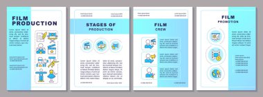 Film broşürü hazırlıyorum. Film yapımcılığı. Çizgisel simgeli broşür tasarımı. Sunum için düzenlenebilir 4 vektör düzeni, yıllık raporlar. Arial-Black, Kullanılan Myriad Pro-Normal yazı tipleri