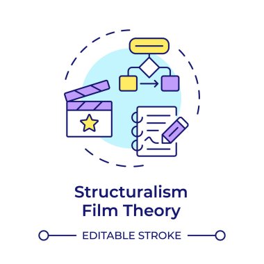 Structuralism film theory multi color concept icon. Movie script. Storytelling, screenwriting. Round shape line illustration. Abstract idea. Graphic design. Easy to use in infographic, presentation clipart